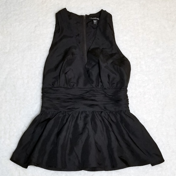 bebe Tops - NWT Bebe Black Silk Peplum Sleeveless, XS